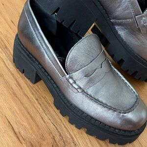 Free People Lyra Loafer Pewter Metallic Silver Platform Loafers shoes sz 37.5